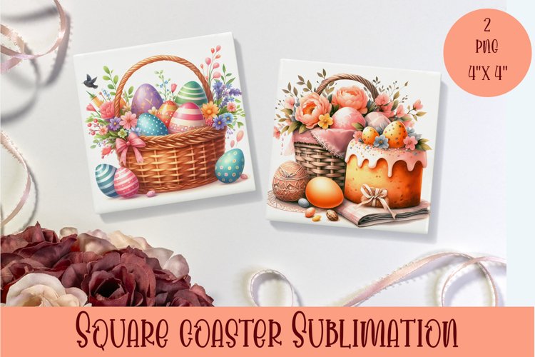 Peach color Easter Square Coaster Sublimation