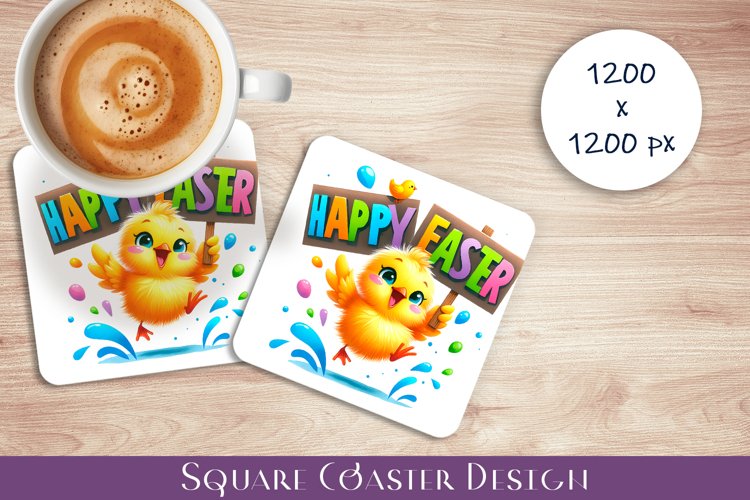 Happy Easter Square Coaster Sublimation example image 1