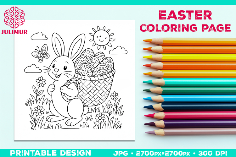 Cute Easter Bunny Coloring Page with Egg Basket