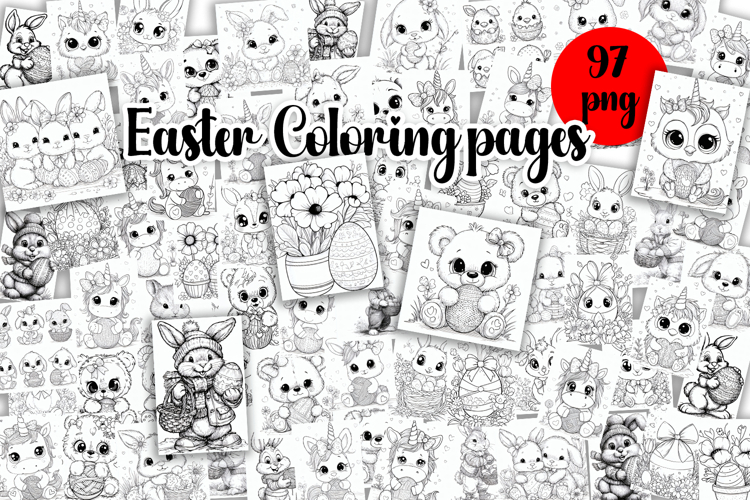Cute animals Design |Easter Coloring pages Bundle
