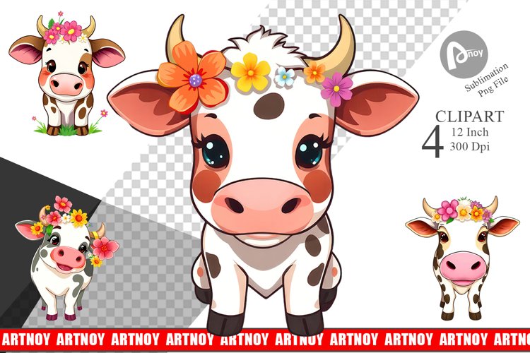 Easter Cow Clipart example image 1