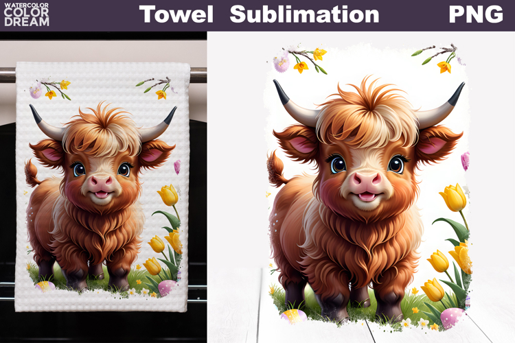 Easter Highland Cow Kitchen Towel | Spring Towel Sublimation