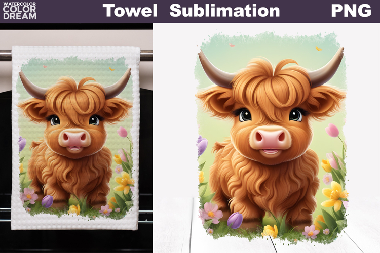 Easter Highland Cow Kitchen Towel | Spring Towel Sublimation