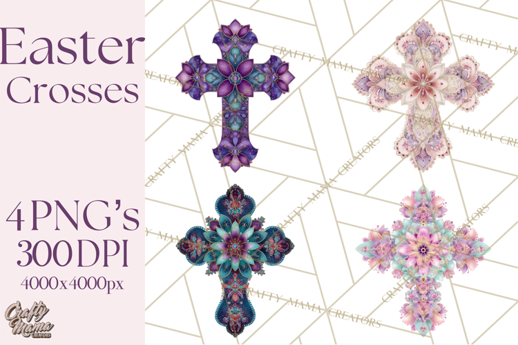 Patterned Easter Cross Clipart, Pastel Bold Christian Png