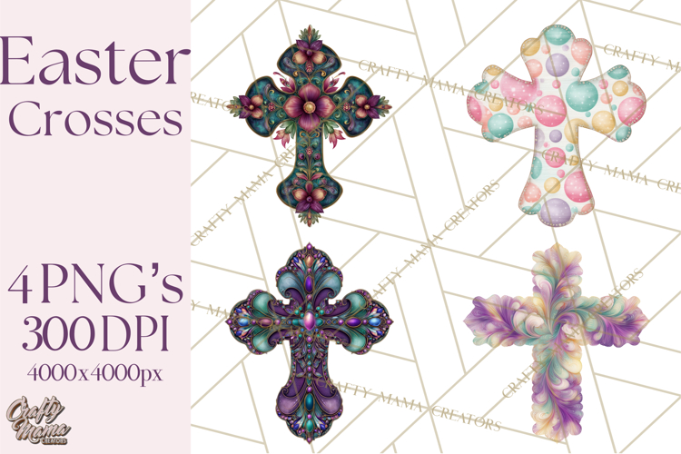 Patterned Easter Cross Clipart, Pastel Bold Christian Png