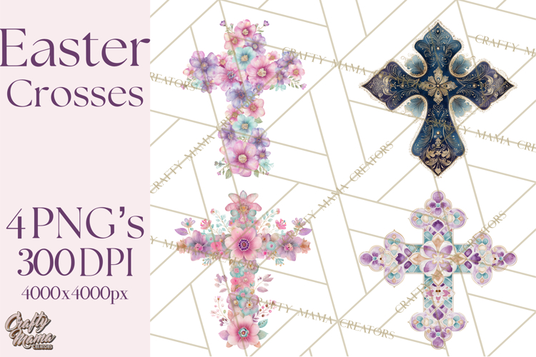 Patterned Easter Cross Clipart, Pastel Bold Christian Png