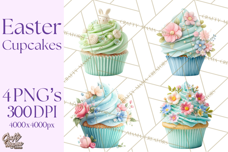 Easter Cupcakes Clipart, Pastel Easter Desserts, Bakery Png