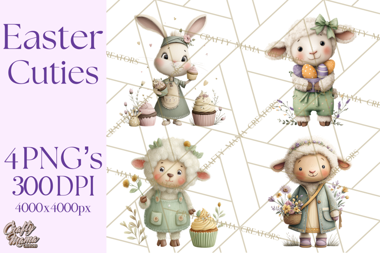 Whimsical Easter Animal Clipart, Printable PNG, Cute Bunny