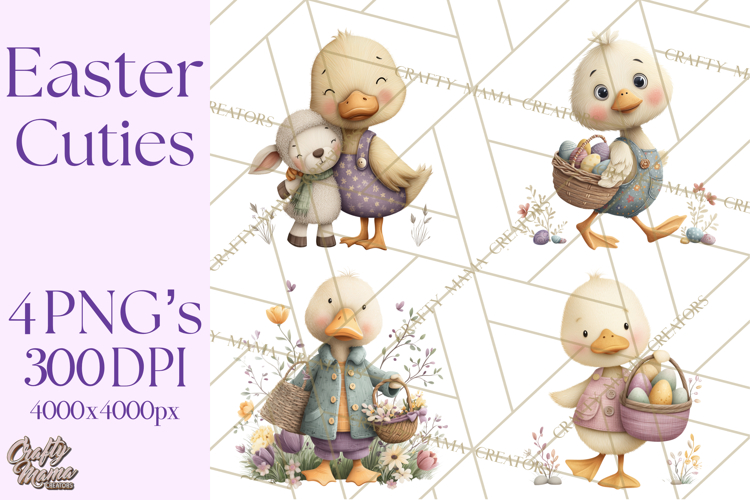 Whimsical Easter Animal Clipart, Printable PNG, Cute Bunny