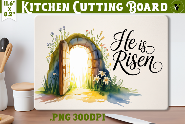 Christian Easter Kitchen Cutting Board | He is Risen design