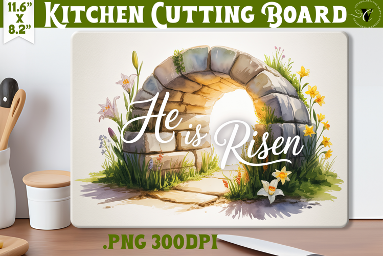 Christian Easter Kitchen Cutting Board | He is Risen design