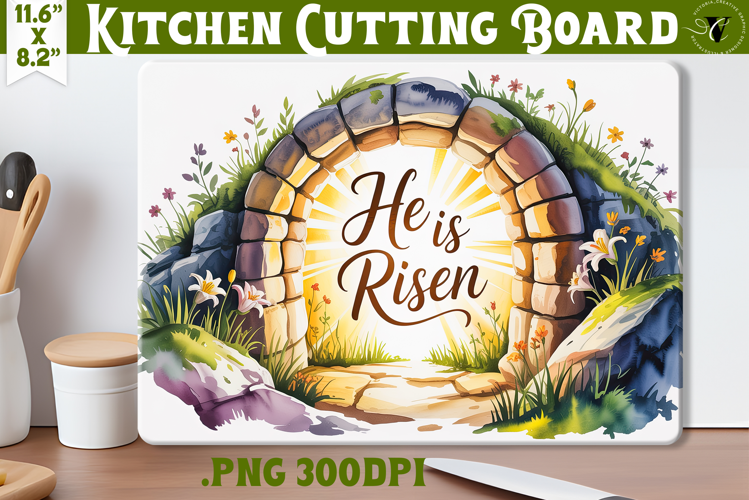 Christian Easter Kitchen Cutting Board | He is Risen design