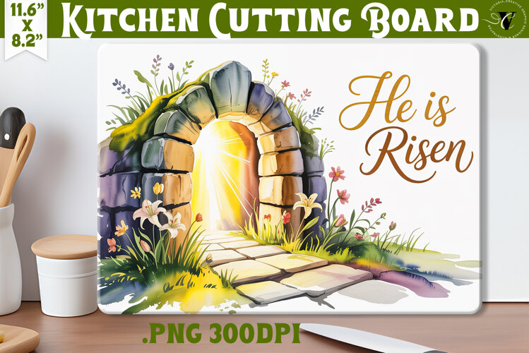 Christian Easter Kitchen Cutting Board | He is Risen design example image 1
