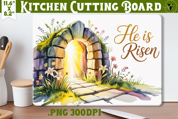 Christian Easter Kitchen Cutting Board | He is Risen design