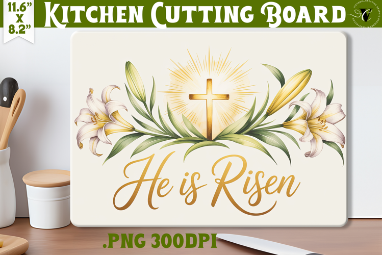 Christian Easter Kitchen Cutting Board | He is Risen design