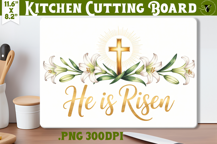 Christian Easter Kitchen Cutting Board | He is Risen design