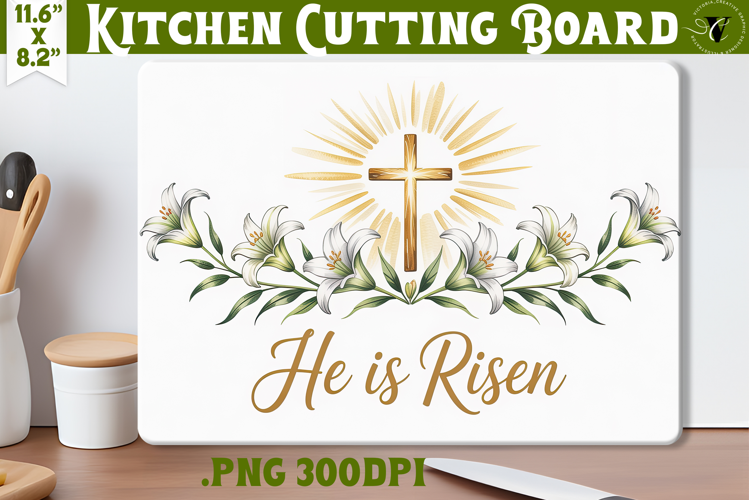 Christian Easter Kitchen Cutting Board | He is Risen design