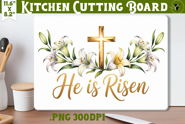 Christian Easter Kitchen Cutting Board | He is Risen design example image 1