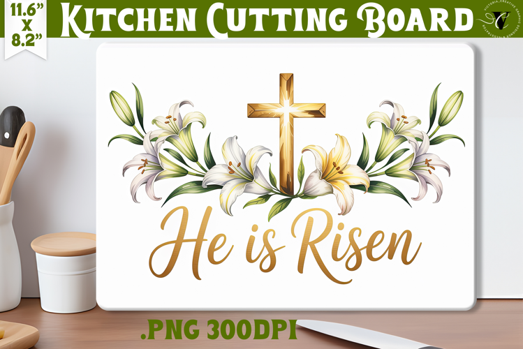Christian Easter Kitchen Cutting Board | He is Risen design