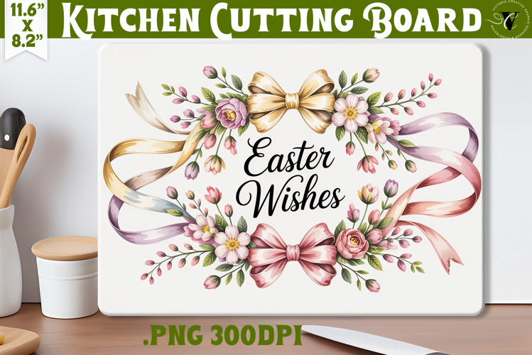 Coquette Easter Kitchen Cutting Board | Easter Wishes design
