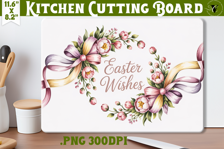 Coquette Easter Kitchen Cutting Board | Easter Wishes design
