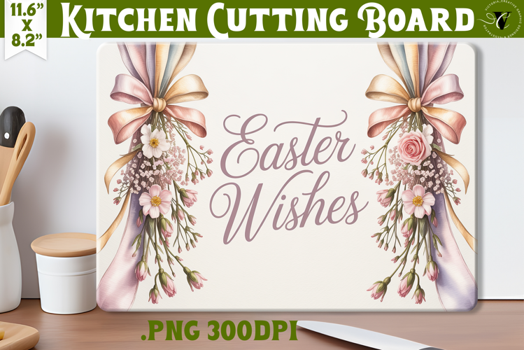 Coquette Easter Kitchen Cutting Board | Easter Wishes design