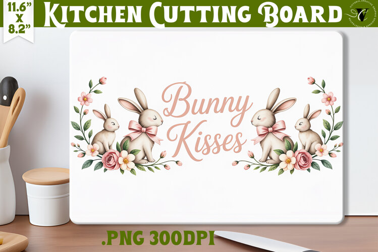 Coquette Easter Kitchen Cutting Board | Bunny Kisses design example image 1