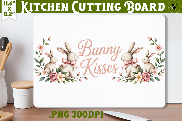 Coquette Easter Kitchen Cutting Board | Bunny Kisses design