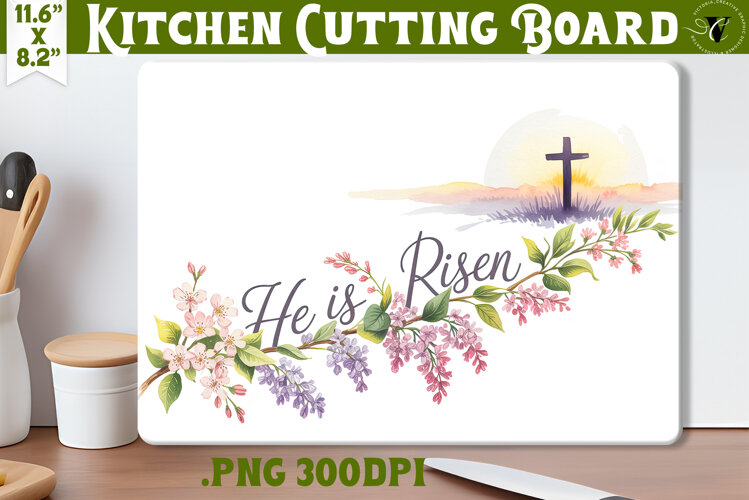 Christian Easter Kitchen Cutting Board | He is Risen design example image 1