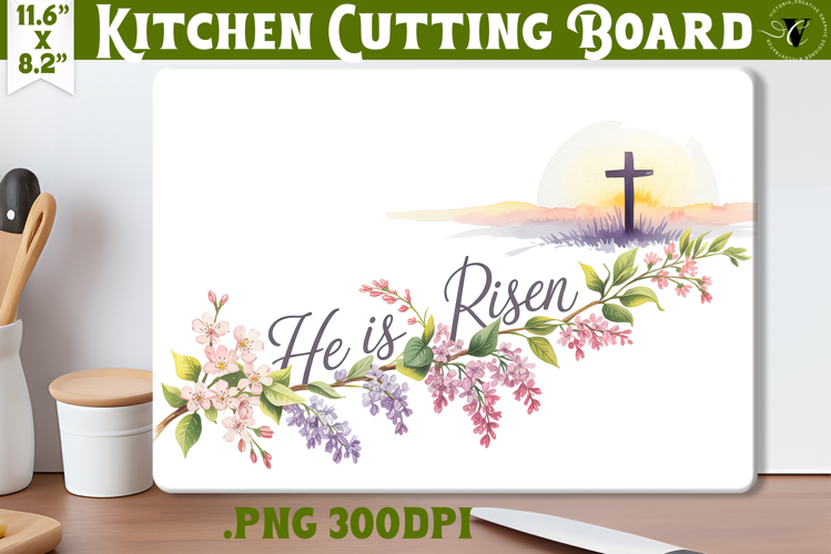 Christian Easter Kitchen Cutting Board | He is Risen design
