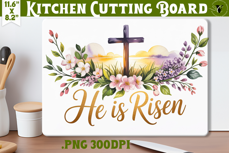Christian Easter Kitchen Cutting Board | He is Risen design