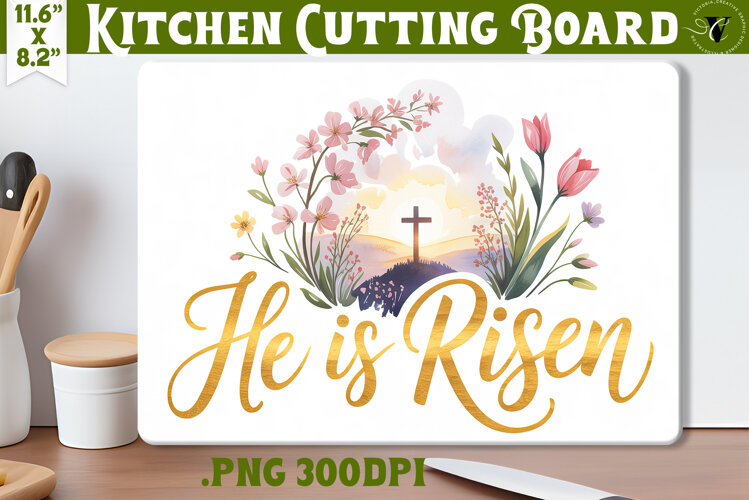 Christian Easter Kitchen Cutting Board | He is Risen design example image 1