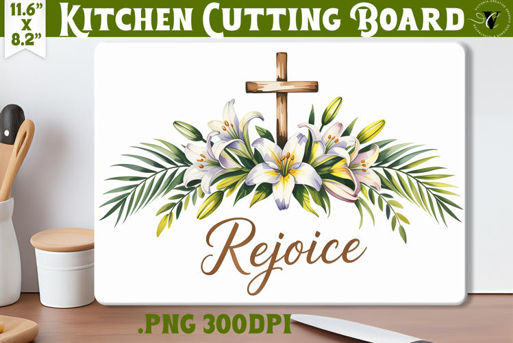 Christian Easter Kitchen Cutting Board | Rejoice design