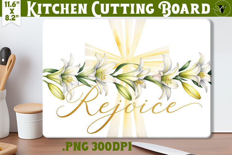 Christian Easter Kitchen Cutting Board | Rejoice design example image 1