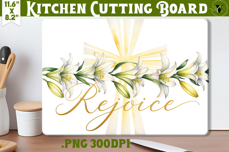 Christian Easter Kitchen Cutting Board | Rejoice design
