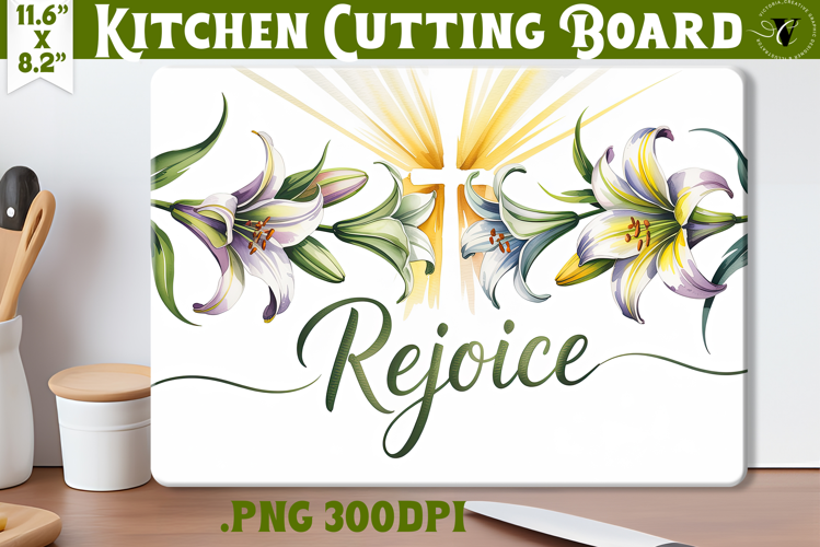 Christian Easter Kitchen Cutting Board | Rejoice design