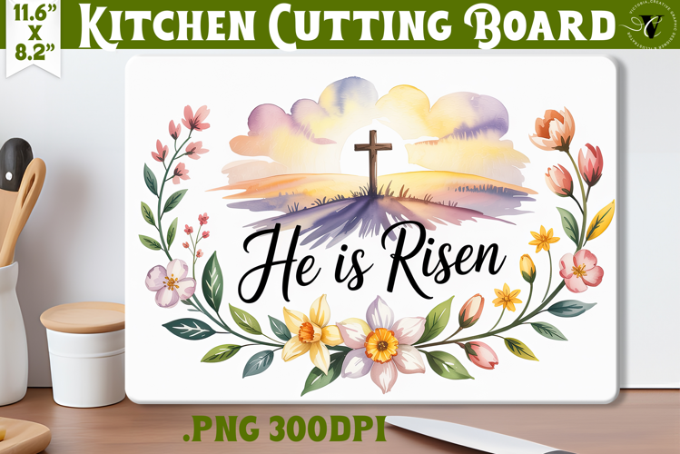 Christian Easter Kitchen Cutting Board | He is Risen design