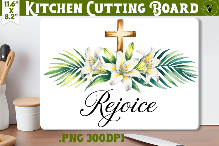 Christian Easter Kitchen Cutting Board | Rejoice design