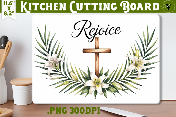 Christian Easter Kitchen Cutting Board | Rejoice design