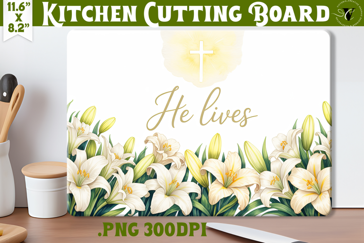 Christian Easter Kitchen Cutting Board | He Lives design
