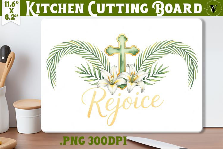 Christian Easter Kitchen Cutting Board | Rejoice design