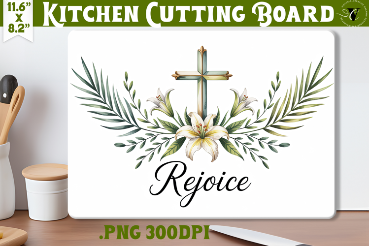 Christian Easter Kitchen Cutting Board | Rejoice design