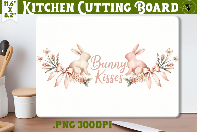 Coquette Easter Kitchen Cutting Board | Bunny Kisses Design