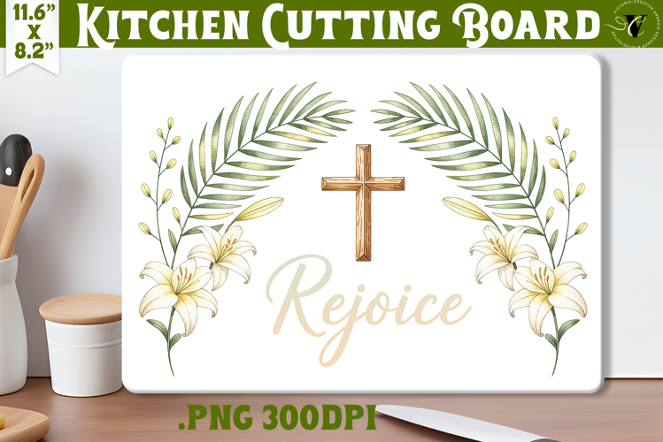 Christian Easter Kitchen Cutting Board | Rejoice design
