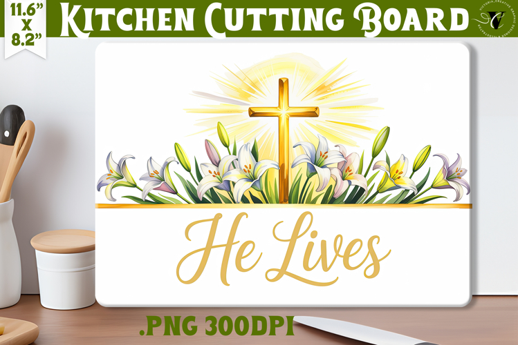 Christian Easter Kitchen Cutting Board | He Lives design