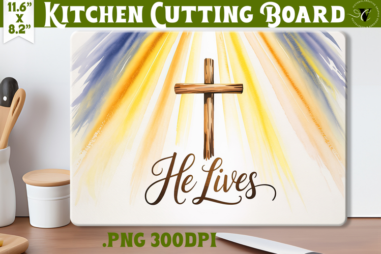 Christian Easter Kitchen Cutting Board | He Lives design