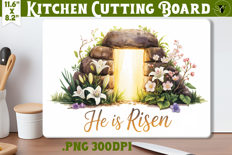 Christian Easter Kitchen Cutting Board | He is Risen design