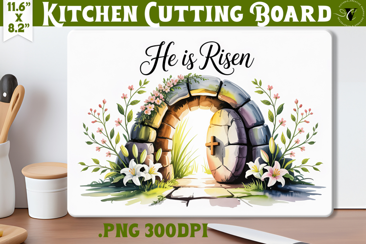 Christian Easter Kitchen Cutting Board | He is Risen design