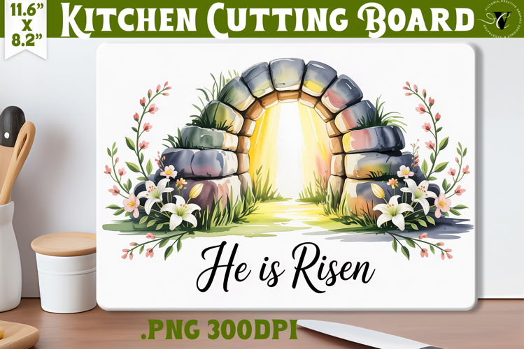 Christian Easter Kitchen Cutting Board | He is Risen design