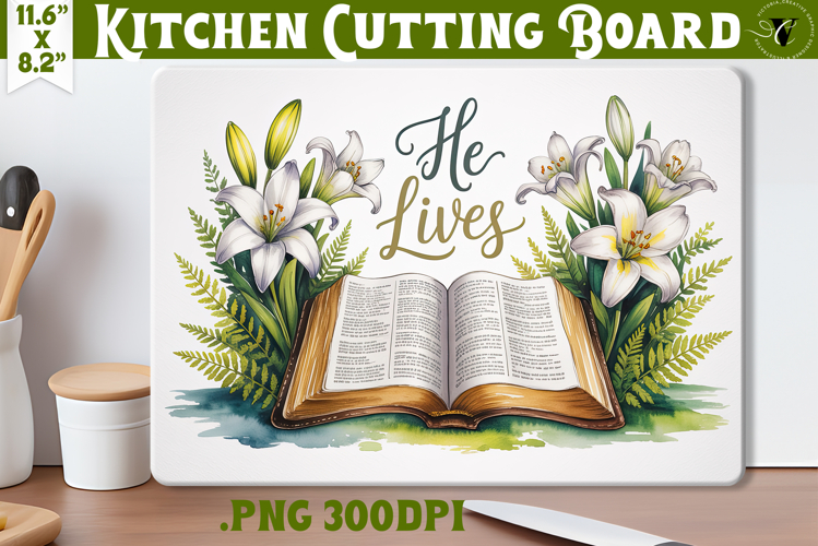 Christian Easter Kitchen Cutting Board | He lives Design